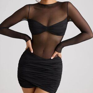 ESSIE  Sheer Panelled Long Sleeve Mini Dress in Black